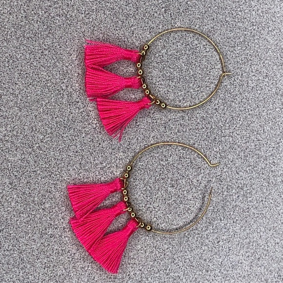 Jewelry - 5/$25 Pink Tassel Hoop Earrings Jewelry - 5/$25 Pink Tassel Hoop Earrings